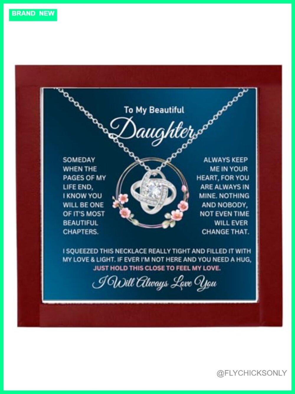To My Daughter Necklace Heartfelt Message Card Love Knot Pendant 22"